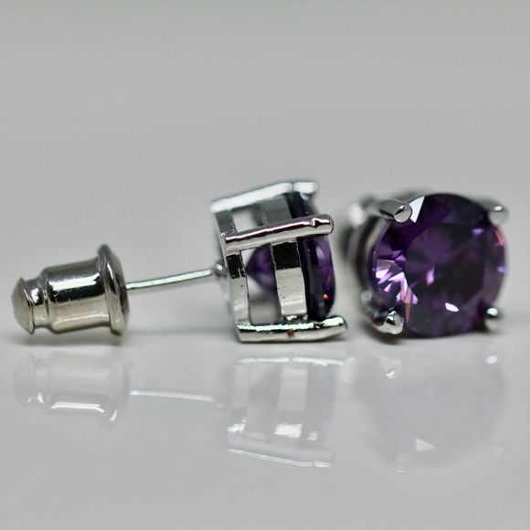 18k Gold Dipped Purple TiffanyStyle 4 Prongs Studs - Picture 5 of 6